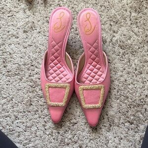 Sam Edelman Pink Mules with Gold Buckle
